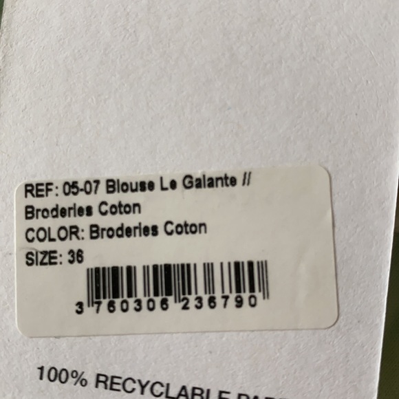 Rosaé Paris White Cotton Embroidered Blouse Size 36 - Picture 7 of 7